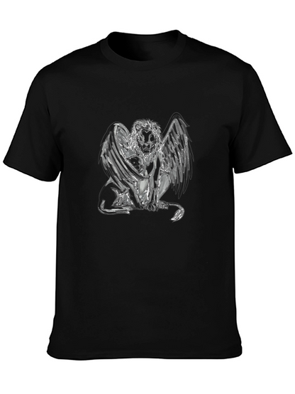 Camiseta Negra con Diseño de León Alado Abstracto