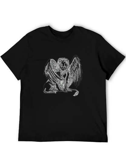 Camiseta Negra con Diseño de León Alado Abstracto
