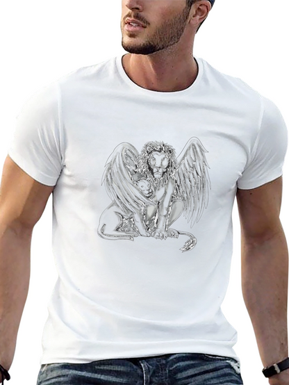 Camiseta Negra con Diseño de León Alado Abstracto