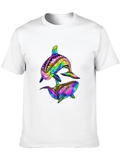 Camiseta Negra con Diseño de Ballenas Tribales de Arcoíris