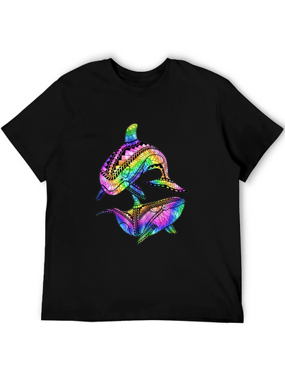 Camiseta Negra con Diseño de Ballenas Tribales de Arcoíris
