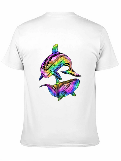 Camiseta Negra con Diseño de Ballenas Tribales de Arcoíris