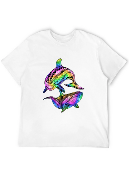 Camiseta Negra con Diseño de Ballenas Tribales de Arcoíris