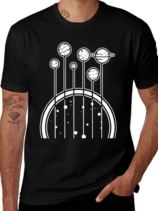 Camiseta Negra con Diseño de Planetas