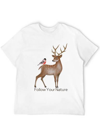 Camiseta Negra con Diseño de Ciervo y Ave