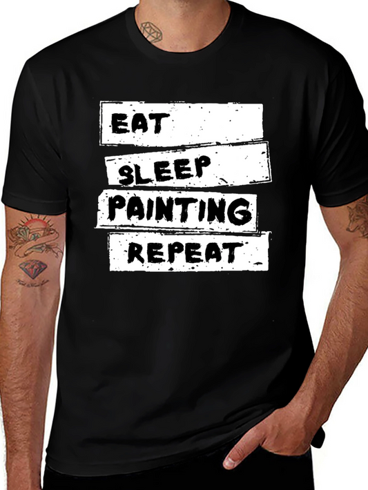 Camiseta Negra con Diseño Eat Sleep Painting Repeat