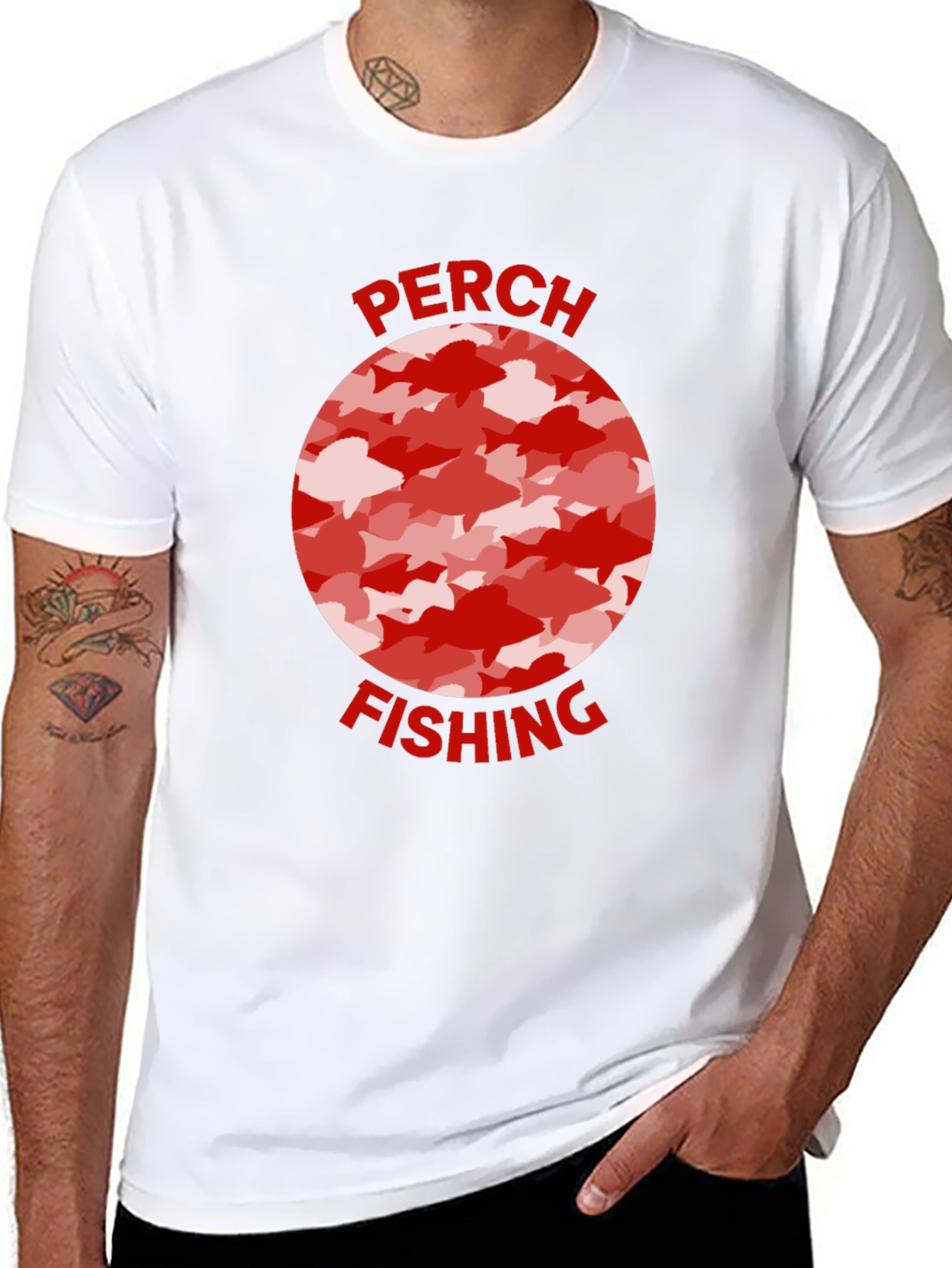 Camiseta Negra Pesca Perca Diseño Peces