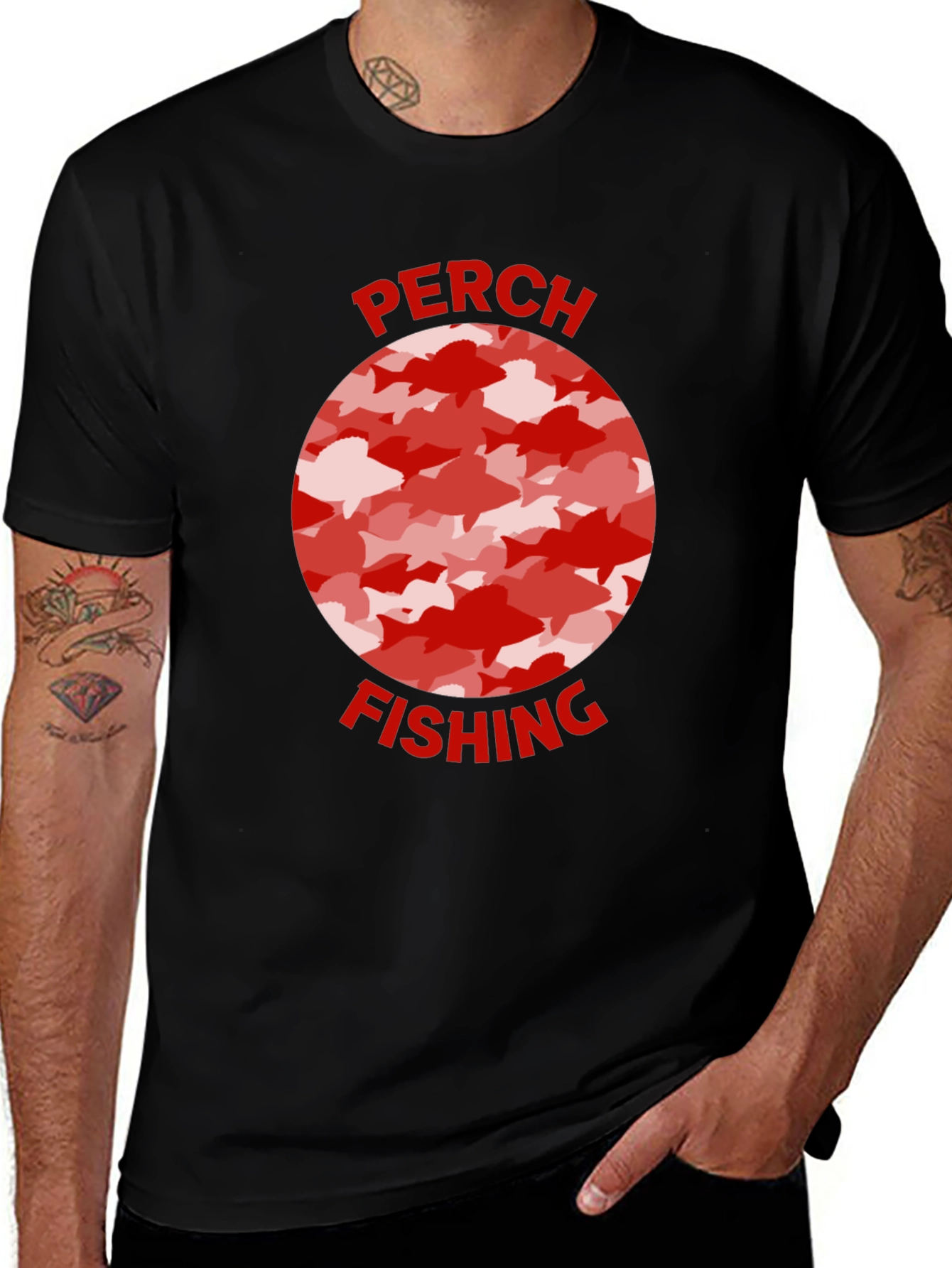 Camiseta Negra Pesca Perca Diseño Peces