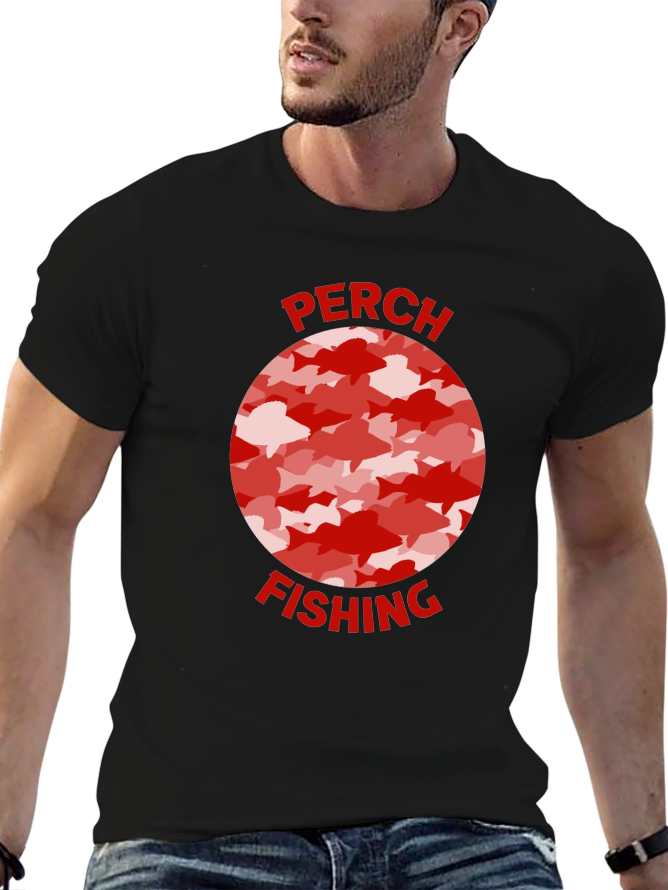 Camiseta Negra Pesca Perca Diseño Peces