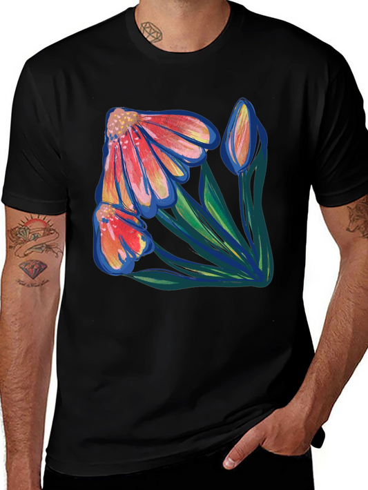 Camiseta Negra Floral Abstracta Hombre