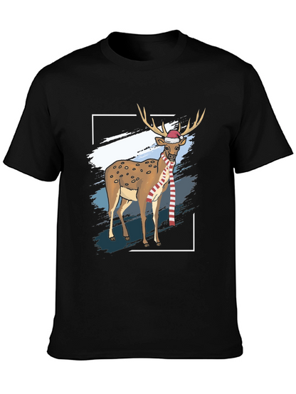 Camiseta Negra con Diseño de Reno Navideño