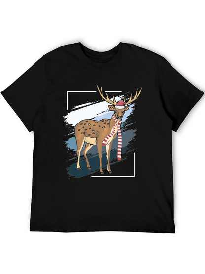 Camiseta Negra con Diseño de Reno Navideño