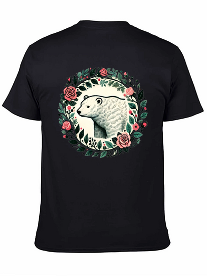 Camiseta Negra con Diseño de Oso y Flores