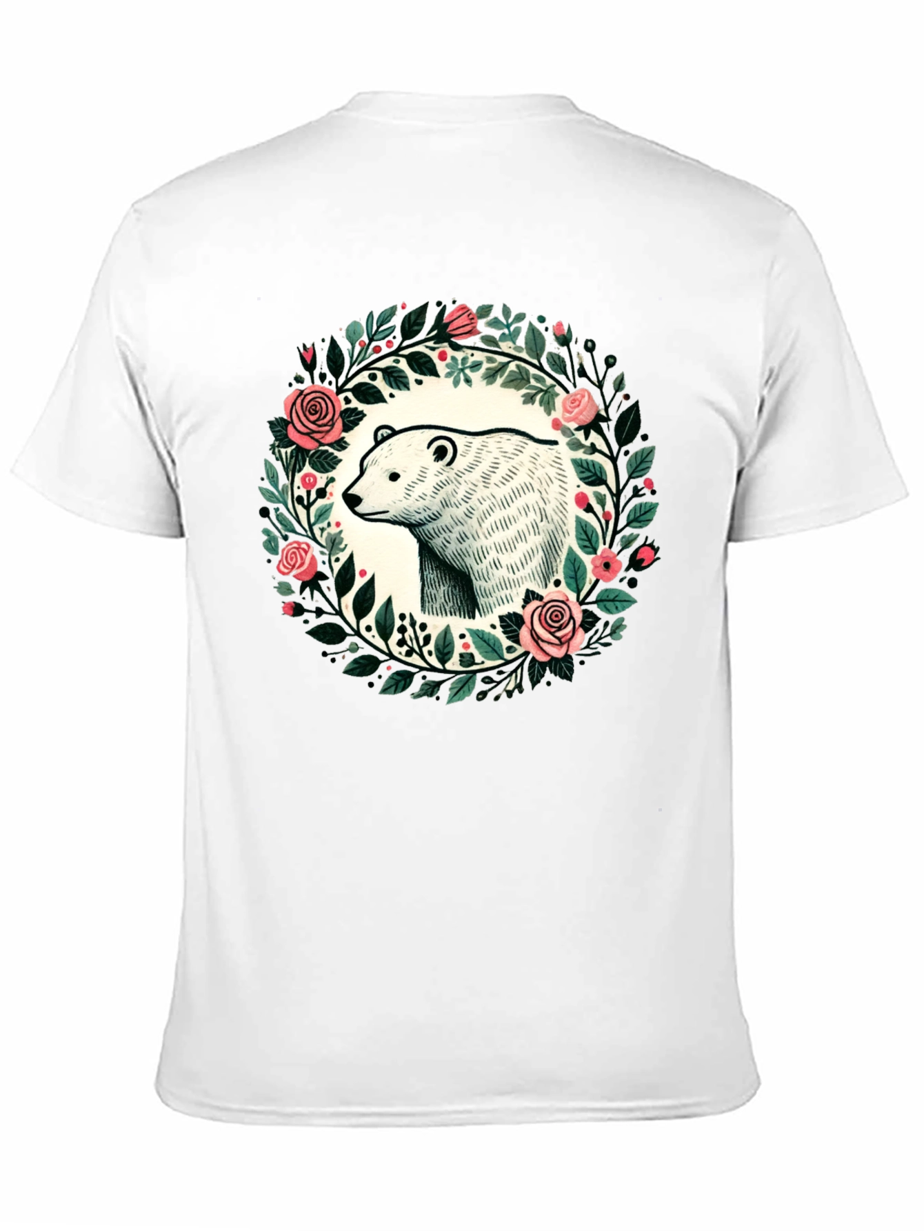 Camiseta Negra con Diseño de Oso y Flores