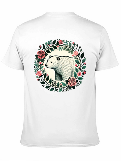 Camiseta Negra con Diseño de Oso y Flores