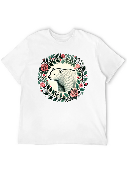 Camiseta Negra con Diseño de Oso y Flores