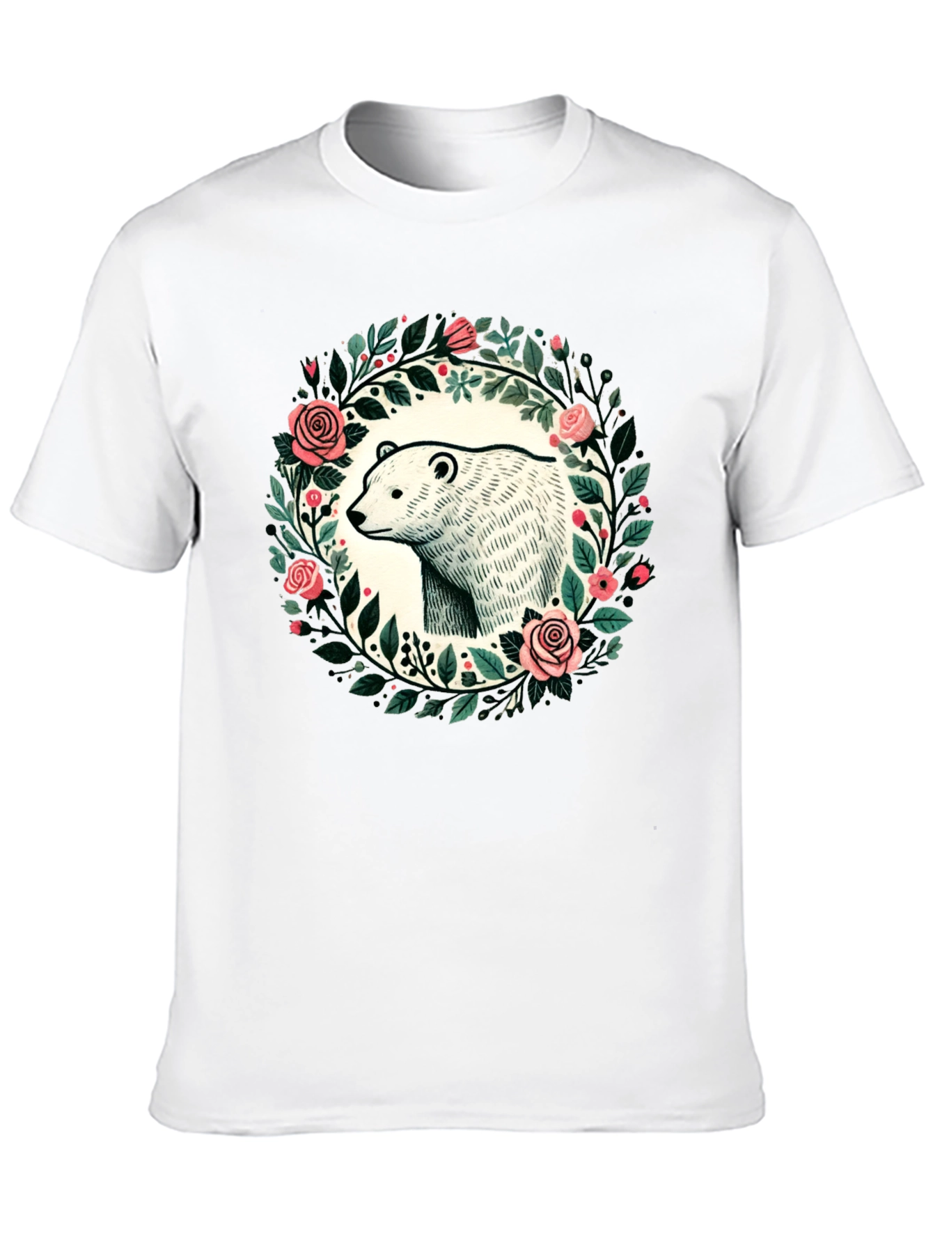 Camiseta Negra con Diseño de Oso y Flores
