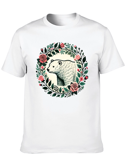 Camiseta Negra con Diseño de Oso y Flores