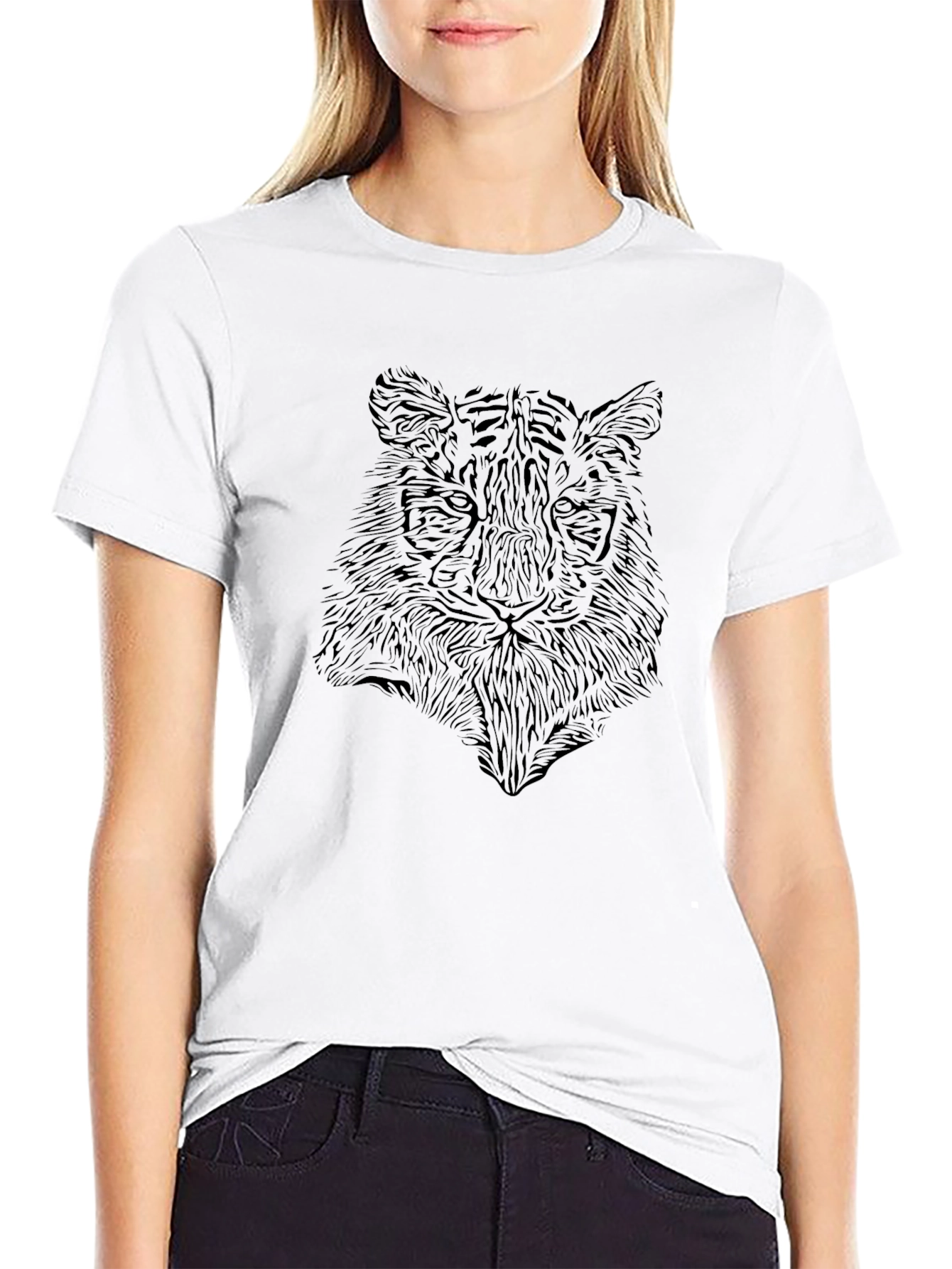 Camiseta Negra con Diseño de Tigre Abstracto