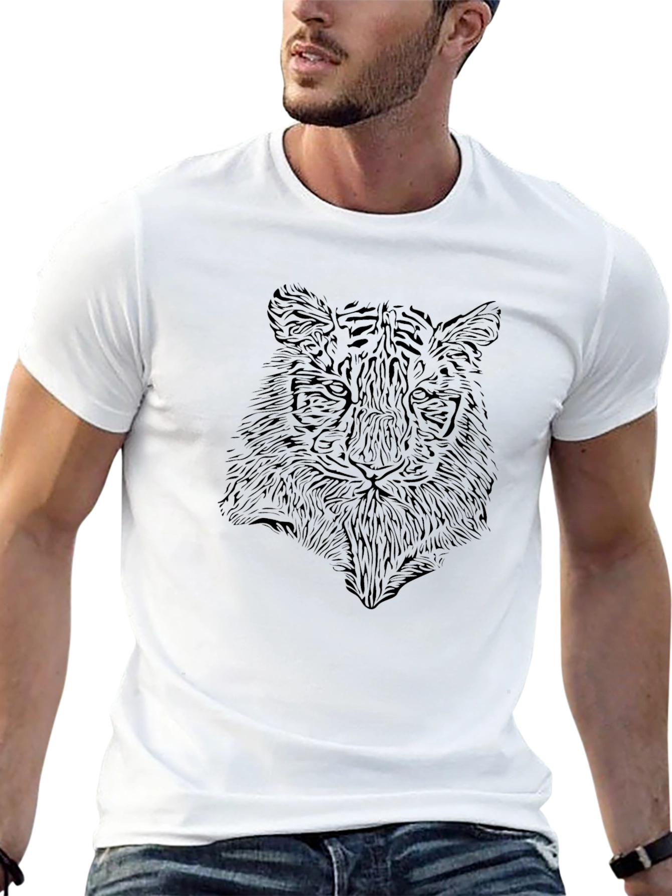 Camiseta Negra con Diseño de Tigre Abstracto