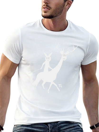 Camiseta Negra con Diseño Divertido de Ciervo y Conejo