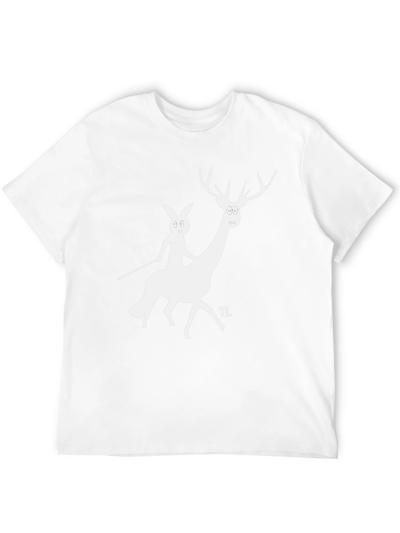 Camiseta Negra con Diseño Divertido de Ciervo y Conejo