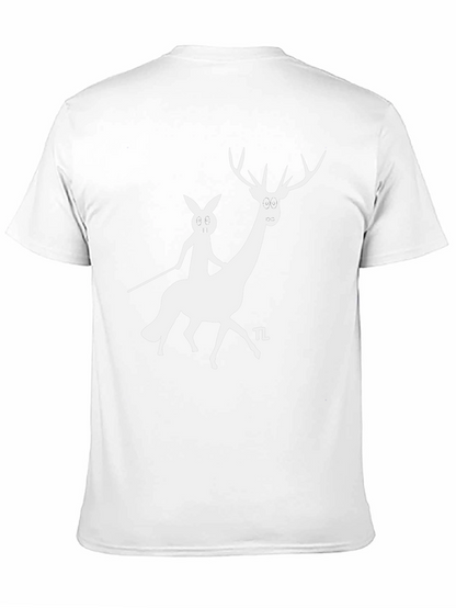 Camiseta Negra con Diseño Divertido de Ciervo y Conejo