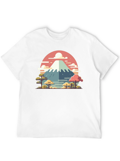 Camiseta Negra con Diseño del Monte Fuji Estilizado