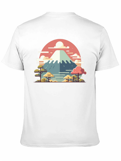 Camiseta Negra con Diseño del Monte Fuji Estilizado