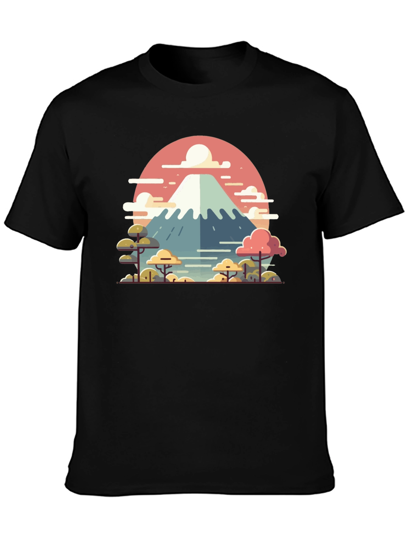 Camiseta Negra con Diseño del Monte Fuji Estilizado