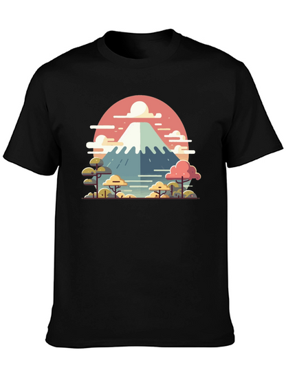 Camiseta Negra con Diseño del Monte Fuji Estilizado