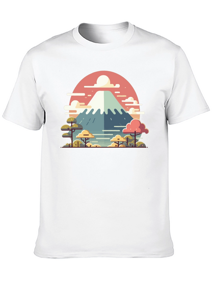 Camiseta Negra con Diseño del Monte Fuji Estilizado