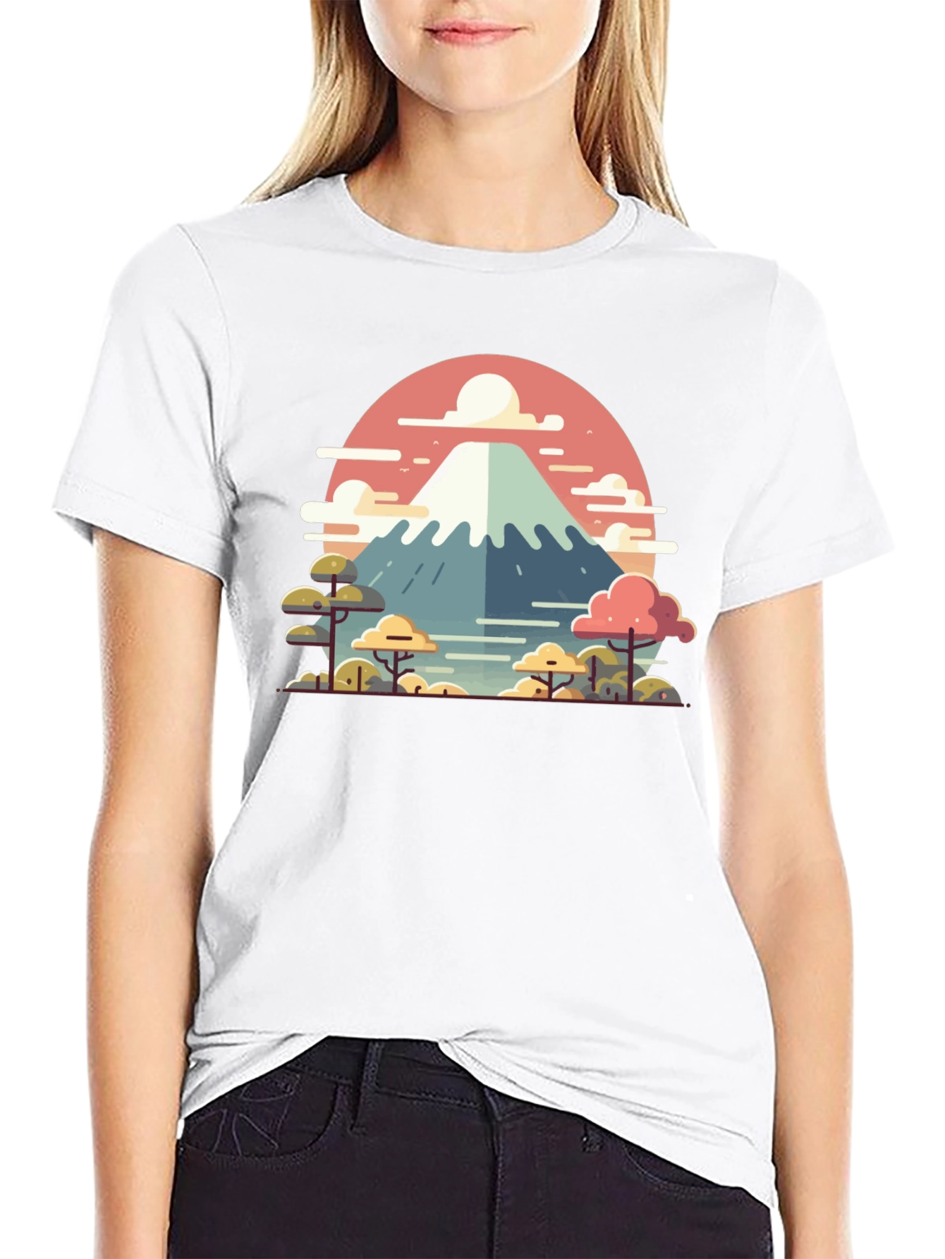 Camiseta Negra con Diseño del Monte Fuji Estilizado