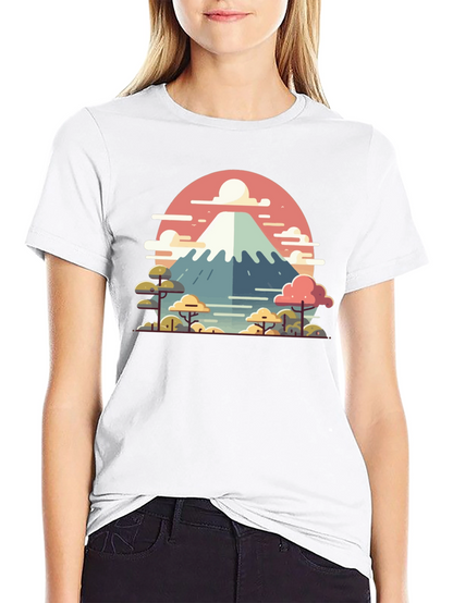 Camiseta Negra con Diseño del Monte Fuji Estilizado