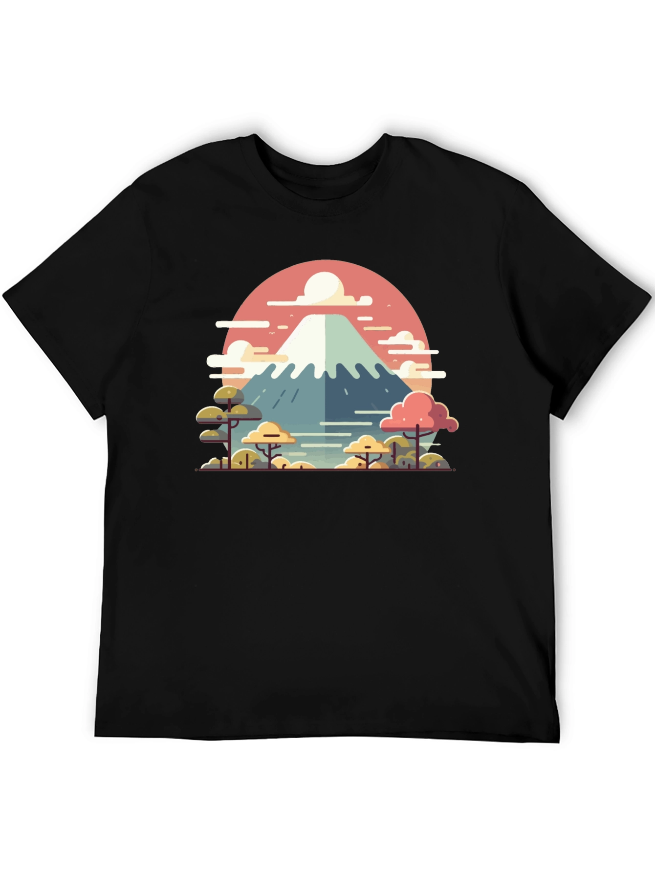 Camiseta Negra con Diseño del Monte Fuji Estilizado