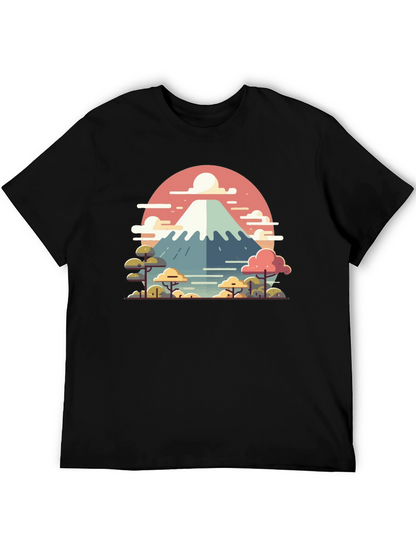 Camiseta Negra con Diseño del Monte Fuji Estilizado
