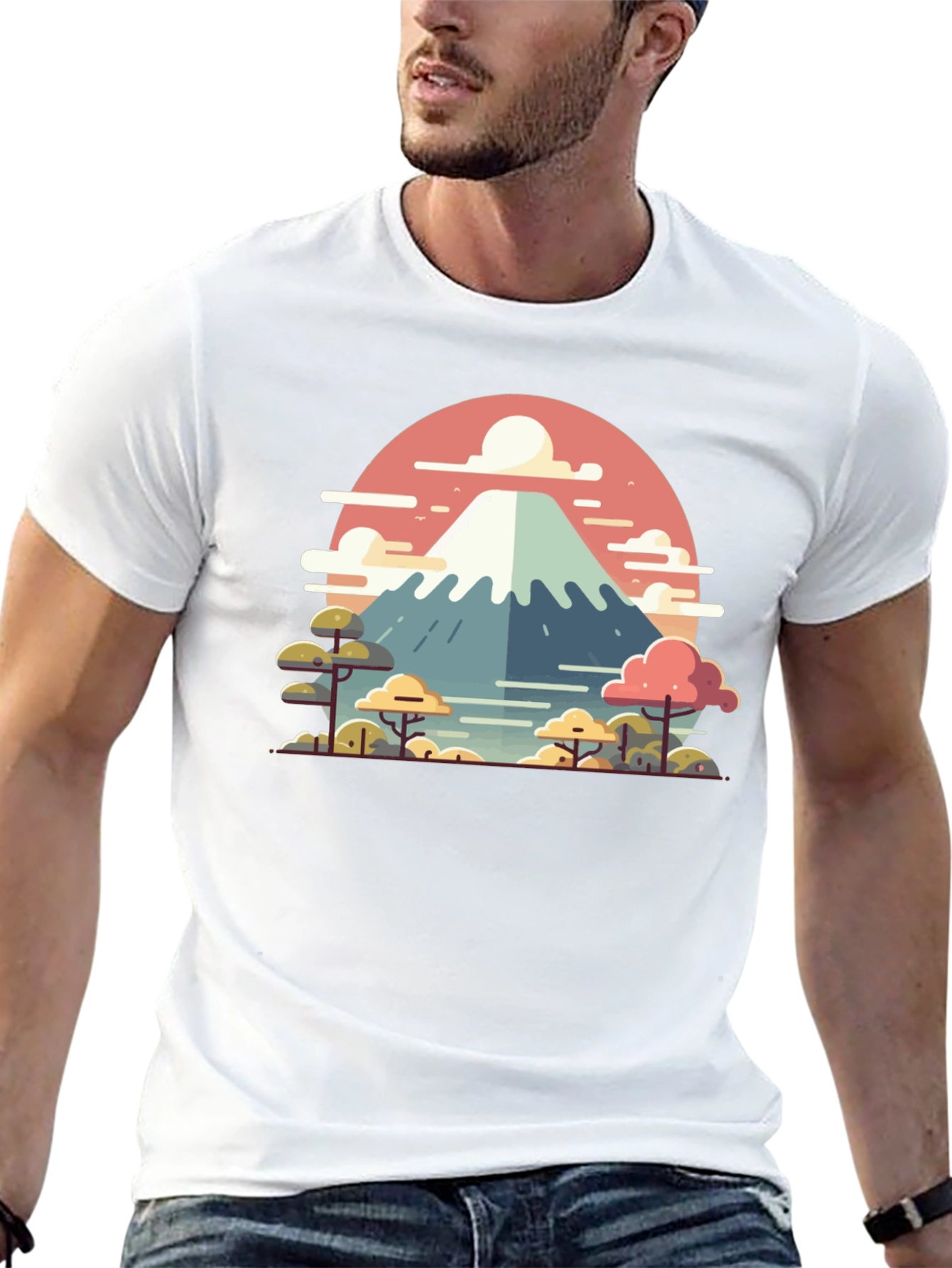 Camiseta Negra con Diseño del Monte Fuji Estilizado