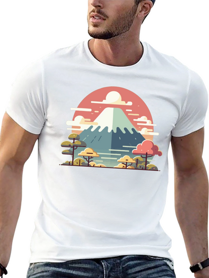 Camiseta Negra con Diseño del Monte Fuji Estilizado