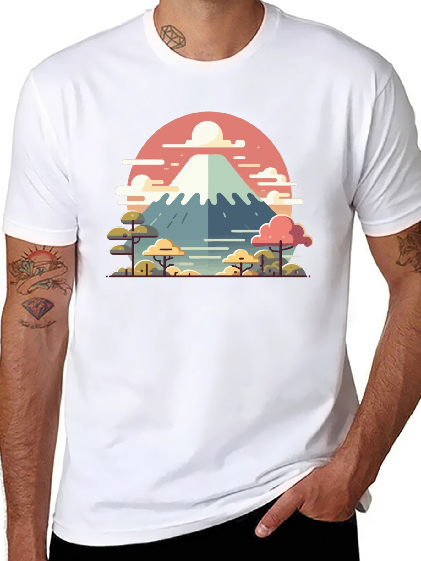 Camiseta Negra con Diseño del Monte Fuji Estilizado