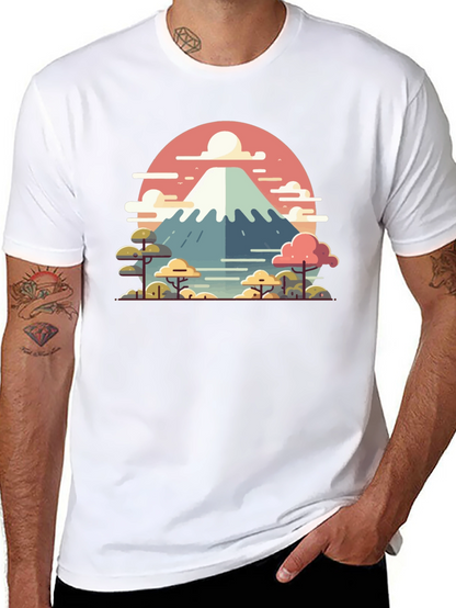 Camiseta Negra con Diseño del Monte Fuji Estilizado
