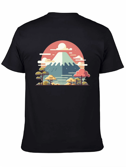 Camiseta Negra con Diseño del Monte Fuji Estilizado