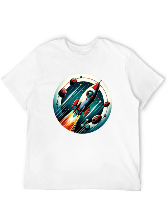 Camiseta Negra con Diseño de Cohete Espacial