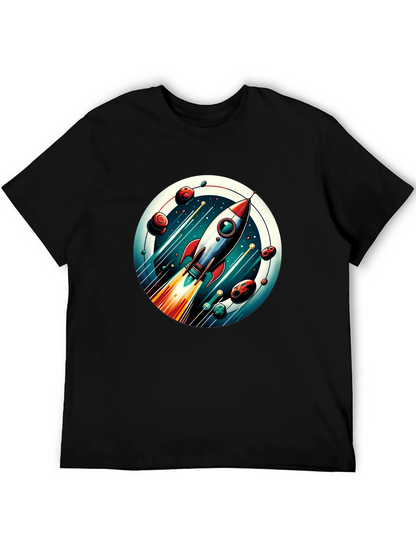 Camiseta Negra con Diseño de Cohete Espacial