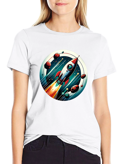 Camiseta Negra con Diseño de Cohete Espacial