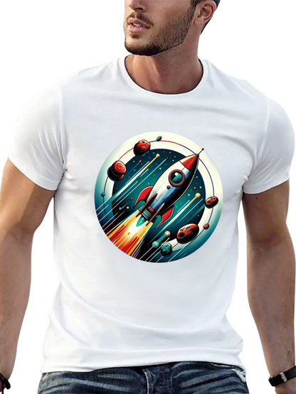 Camiseta Negra con Diseño de Cohete Espacial