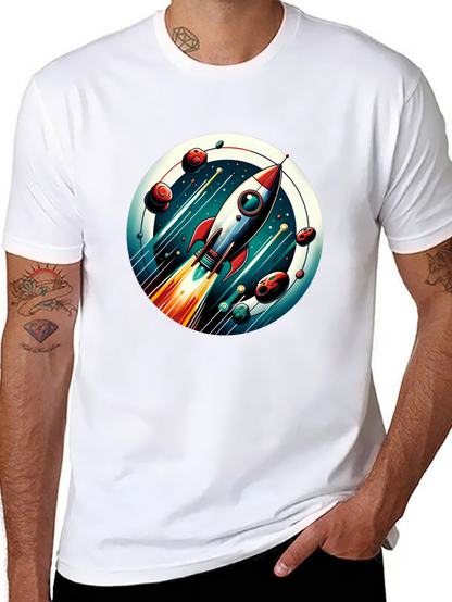 Camiseta Negra con Diseño de Cohete Espacial