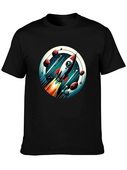 Camiseta Negra con Diseño de Cohete Espacial