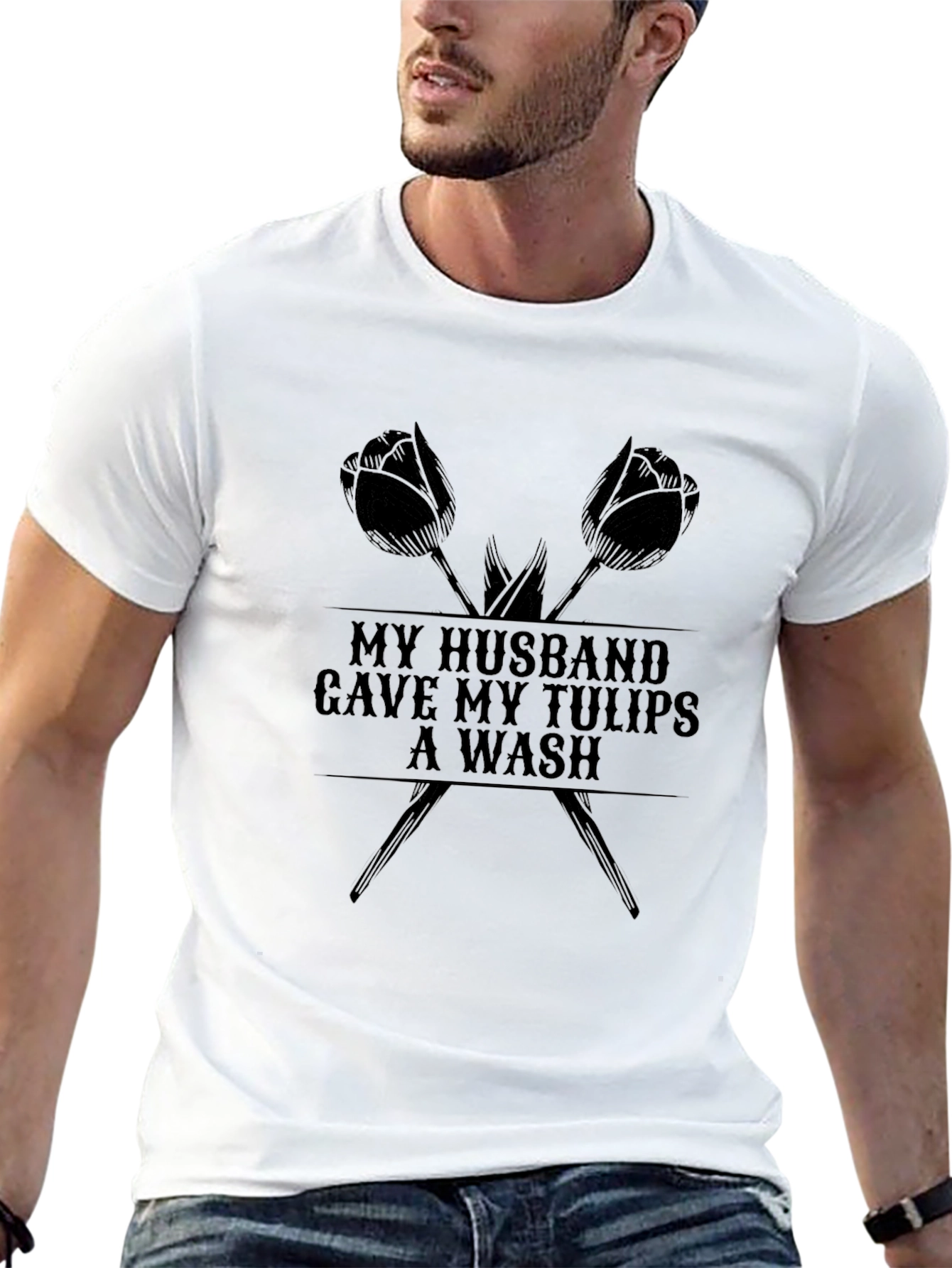 Camiseta Negra con Diseño de Tulipanes para Hombre
