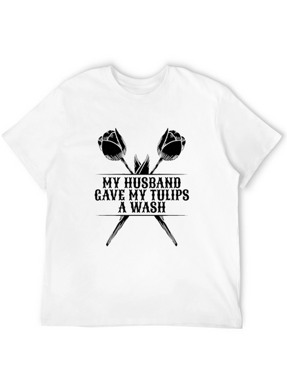 Camiseta Negra con Diseño de Tulipanes para Hombre