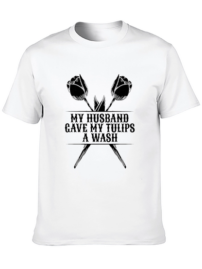 Camiseta Negra con Diseño de Tulipanes para Hombre